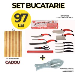 SET BUCATARIE 10 CUTITE CONTOUR PRO +TOCATOR BAMBUS + APARAT PENTRU INDEPARTAT SOLZII DE PESTE