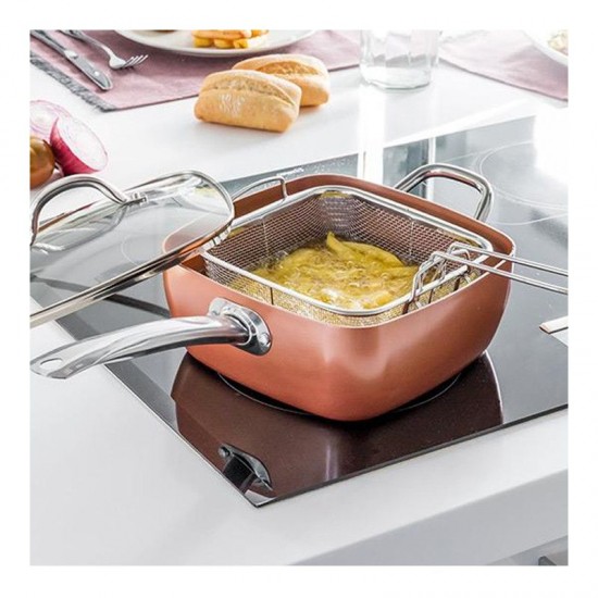 TIGAIE MULTIFUNCTIONALA PATRATA CU CAPAC, MANERE DE INOX SI SITA PENTRU PRAJIT, 5 PIESE TIGAIE MULTIFUNCTIONALA PATRATA CU CAPAC, MANERE DE INOX SI SITA PENTRU PRAJIT, 5 PIESE